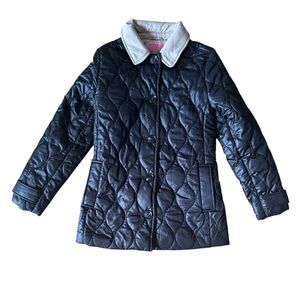 Kate Spade XS Quilted Puffer Jacket Black Tan Pockets Collared No Belt Coat